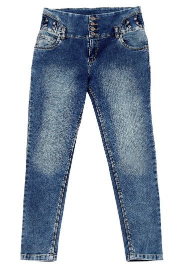 Four Button Hight Waist Women Light Jeans