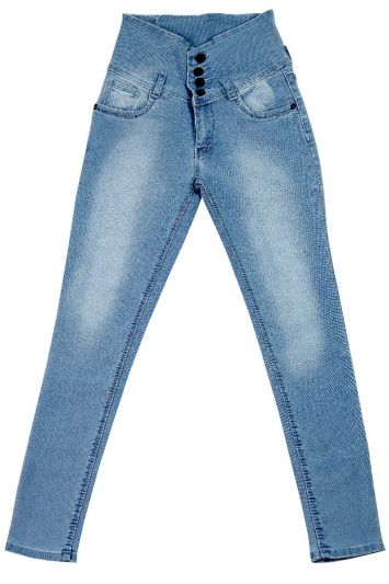 Four Button Hight Waist Women's Light Blue Jeans