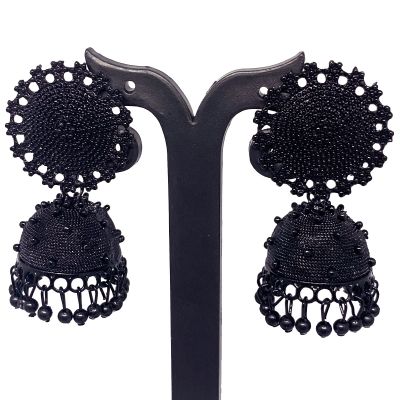 Black Metal Oxidised Silver Jhumka Earrings for Women & Girls