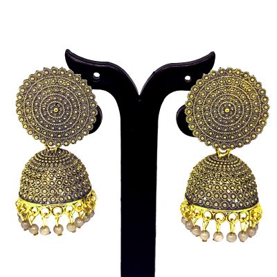 Greyish Black Metal Oxidised Silver Jhumka Earrings for Women & Girls