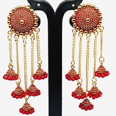 Stylish Red Earrings, Alloy Drops & Danglers, Jhumki Earring