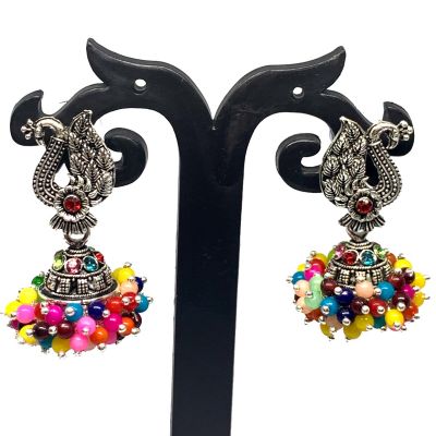 Bird Jhumki Multi Color Pearl Silve, Alloy Jhumki Earring