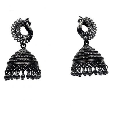 Black Peacock Oxidized Jhumki