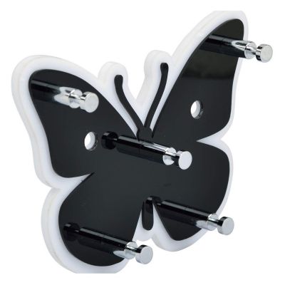 Vaishvi Butterfly Wall Mounted Key Holder Acrylic Key Rack Hooks and Decorative Multipurpose Hanging Hook Rack Black & White Color