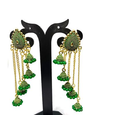 Green Dome-Shaped Dropes Earring Pearl Drops & Danglers Jhumki Earrings