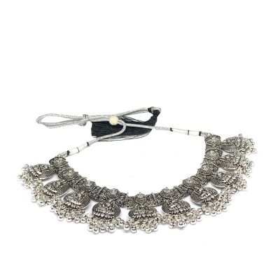 Oxidised Silver Necklace Alloy Traditional Necklace Set With Earrings