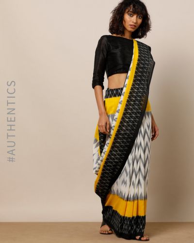 Adorable Fancy Festival Mulmul Saree Black_Yellow