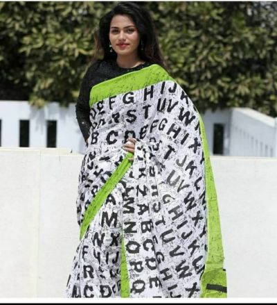 Adorable Fancy Festival Mulmul Saree White_Green
