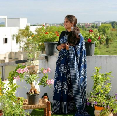 Adorable Fancy Festival Mulmul Saree Blue
