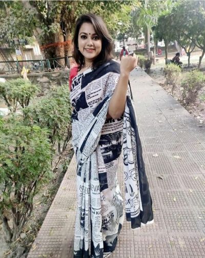 Adorable Fancy Festival Mulmul Saree Black&White Printed