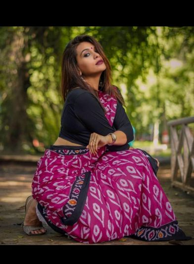 Adorable Fancy Festival Mulmul Saree Pink & Blue