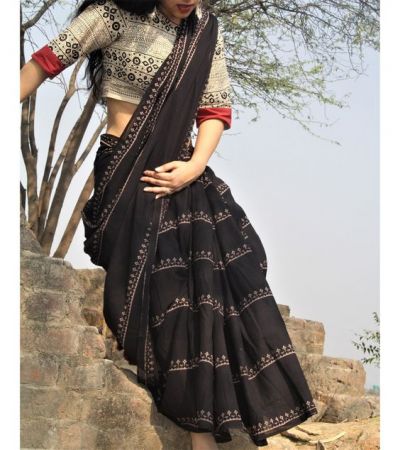 Adorable Fancy Festival Mulmul Saree Black