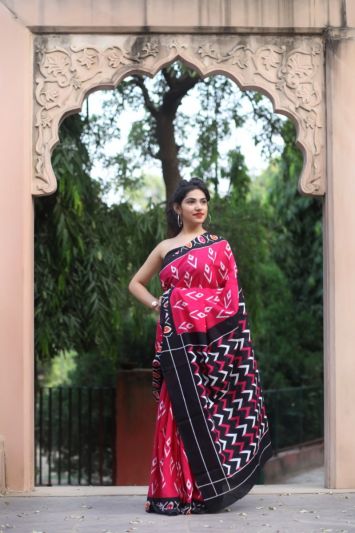 Adorable Fancy Festival Mulmul Saree Red White printed
