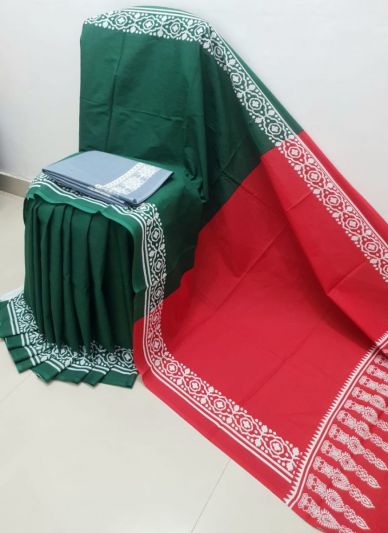 Adorable Fancy Festival Mulmul Saree Green & Red