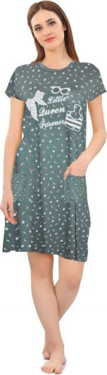 SWANGIYA Women's PRINTED SHORT GOWN Nighty (Green)