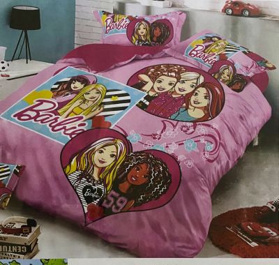 Kiddzy Cartoon Bedsheet Single Bedsheet Barbie Pink 153 X 229 CM