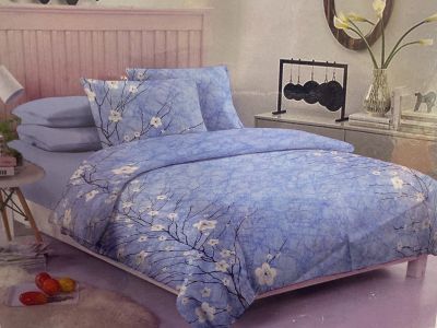 4 Pcs Set Decorate Single BedSheet Rajdhani Light Blue Flower Design 60 X 90