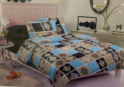 4 Pcs Set Decorate Single BedSheet Rajdhani Black & Blue Printed 60 X 90
