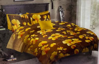 Silky Touch Big Size Double Bedsheet Set Spice Black & Golden & Yellow 225X250