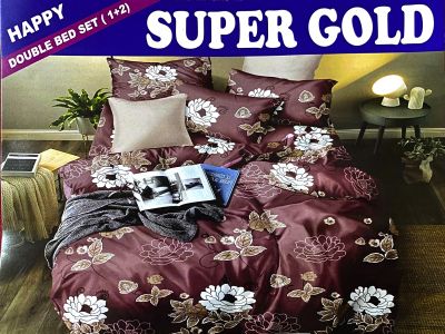 90 X 100 Maroon White Flower Printed Super Gold DoubleBed Bed Sheet