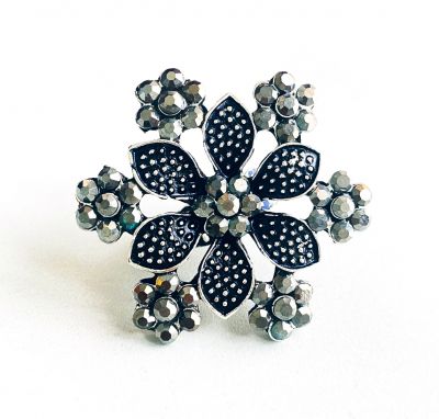 Oxidised Silver Toned Adjustable Ring Flower Shape for Women
