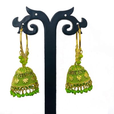 Parrot Green Designer, Jhumka Jhumki Earrings