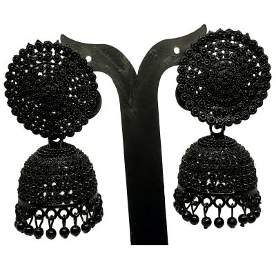 Black Studded Silver, Alloy Jhumki Earring