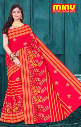Minu Hot Line Collection Pure Cotton Multicolor Saree
