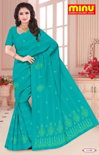 Minu Lakh Emb Collection Pure Cotton Multicolor Saree