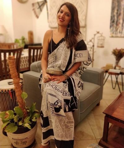 NEW PURE COTTON MULMUL HAND BLOCK PRINTED SAREE WITH BLOUSE- White Black Printed