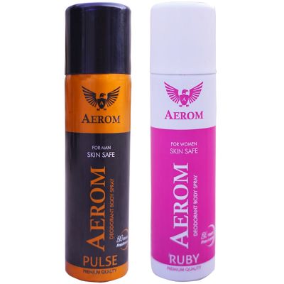 Aerom Pulse and Ruby Deodorant Body Spray For Men and Women, 600 ml (Pack of 4)