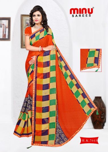 Minu Radhika Collection Pure Cotton Multicolor Saree