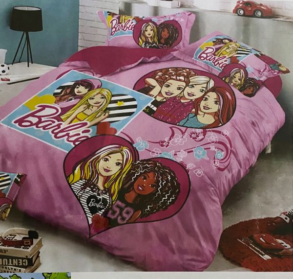 Kiddzy Cartoon Bedsheet Single Bedsheet Barbie Pink