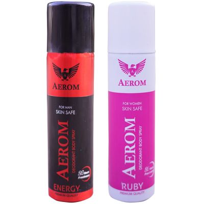 Aerom Energy and Ruby Deodorant Body Spray For Men and Women, 600 ml (Pack of 4)