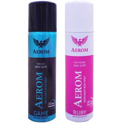 Aerom Game and Ruby Deodorant Body Spray For Men and Women, 600 ml (Pack of 4)