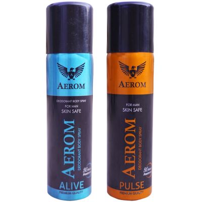 Aerom Alive and Pulse Deodorant Body Spray For Men, 600 ml (Pack of 4)