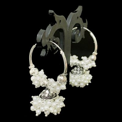 White Pearl Jhumki Silver, Alloy Jhumki Earring