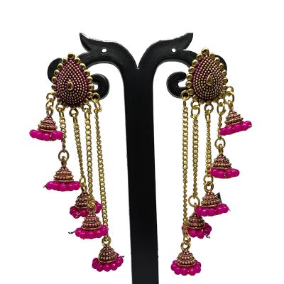 Pink Dome-Shaped Dropes Earring Pearl Drops & Danglers Jhumki Earrings