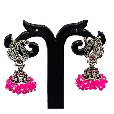 Bird Jhumki Silver, Alloy Jhumki Earring Pink Pearl