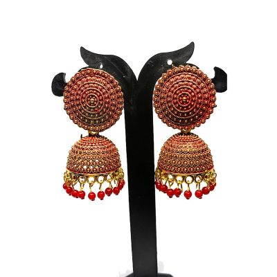 Red Oxidised Jhumka Earrings for Women & Girls