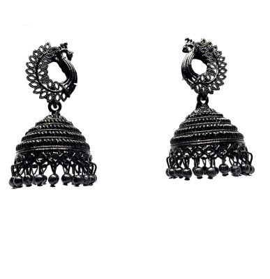 Black Peacock Oxidized Jhumki