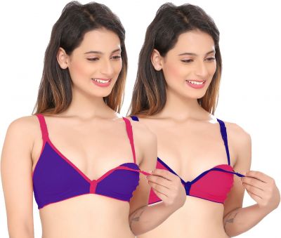Contrast Feeding Bra SWANGIYA Combo Pack (Blue- Pink) Pack Of-2