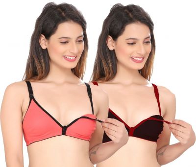 Contrast Feeding Bra SWANGIYA Combo Pack (Gajar-Black) Pack Of-2