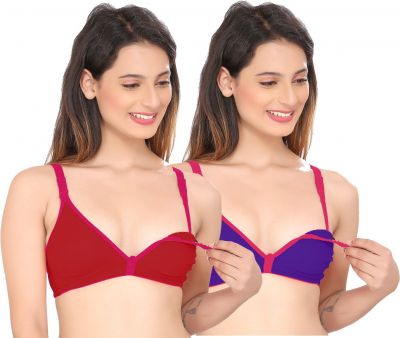 Contrast Feeding Bra SWANGIYA Combo Pack (Maroon-Blue) Pack Of-2