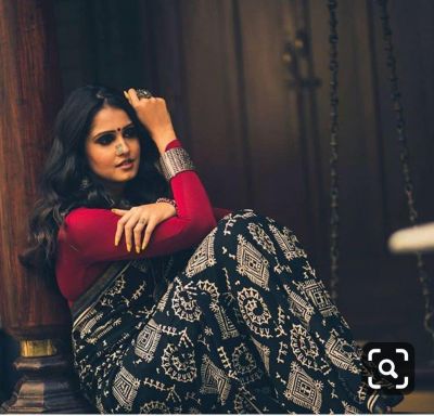 Adorable Fancy Festival Mulmul Saree Black White Print