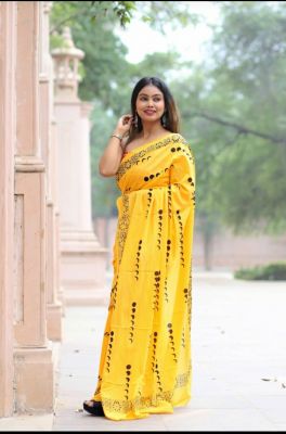 Adorable Fancy Festival Mulmul Saree Yellow