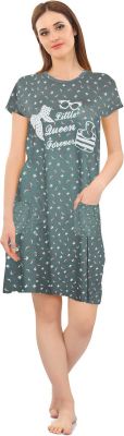 SWANGIYA Women's PRINTED SHORT GOWN Nighty (Green)