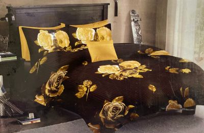 Silky Touch Big Size Double Bedsheet Set Spice Black & Golden Flower Design 225X250