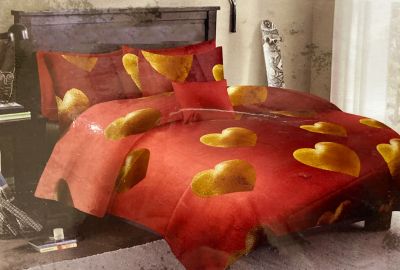 Silky Touch Big Size Double Bedsheet Set Spice Red Heart Design 225X250