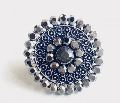 Oxidised Silver Dimond Toned Adjustable Ring   for Women